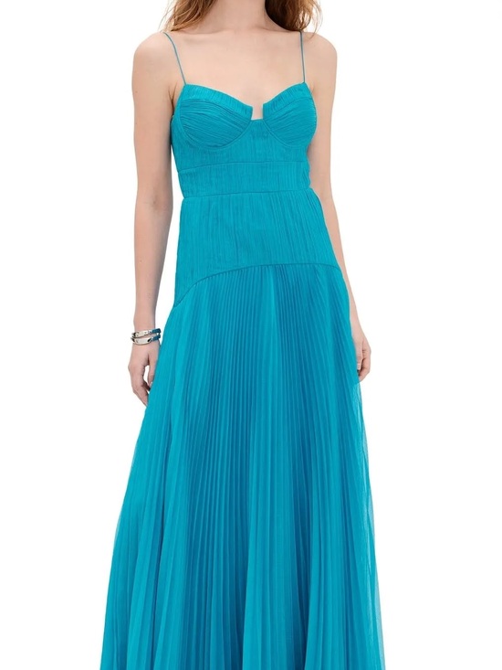 AMUR Dresses & Skirts - AMUR Pleated Spaghetti-Strap Maxi Dress in Teal Blue